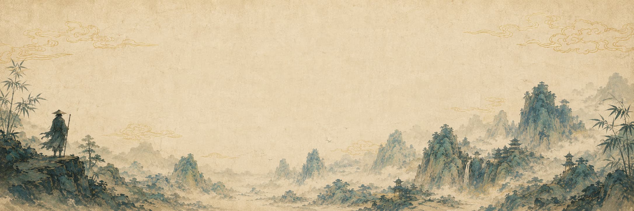 横向展开的青绿山水长卷